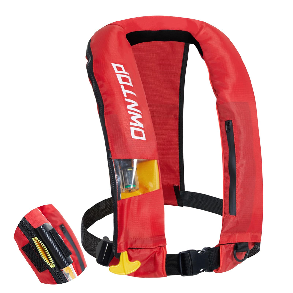 Owntop Automatic/Manual Inflatable Vest, Manual Convertible Option, Low Profile, Zipper Closure, Inflatable Fishing Jacket for Kayaking, Boating and Fishing, 24g CO2 Cylinder Included