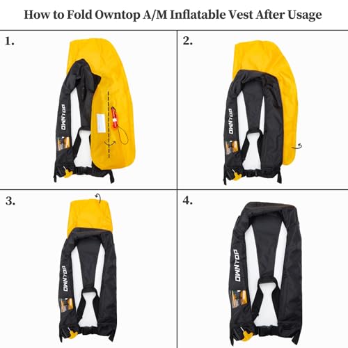 Owntop Automatic/Manual Inflatable Vest, Manual Convertible Option, Low Profile, Zipper Closure, Inflatable Fishing Jacket for Kayaking, Boating and Fishing, 24g CO2 Cylinder Included