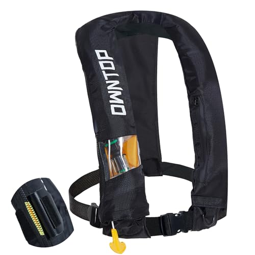 Owntop Automatic/Manual Inflatable Vest, Manual Convertible Option, Low Profile, Zipper Closure, Inflatable Fishing Jacket for Kayaking, Boating and Fishing, 24g CO2 Cylinder Included