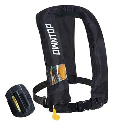 Owntop Automatic/Manual Inflatable Vest, Manual Convertible Option, Low Profile, Zipper Closure, Inflatable Fishing Jacket for Kayaking, Boating and Fishing, 24g CO2 Cylinder Included