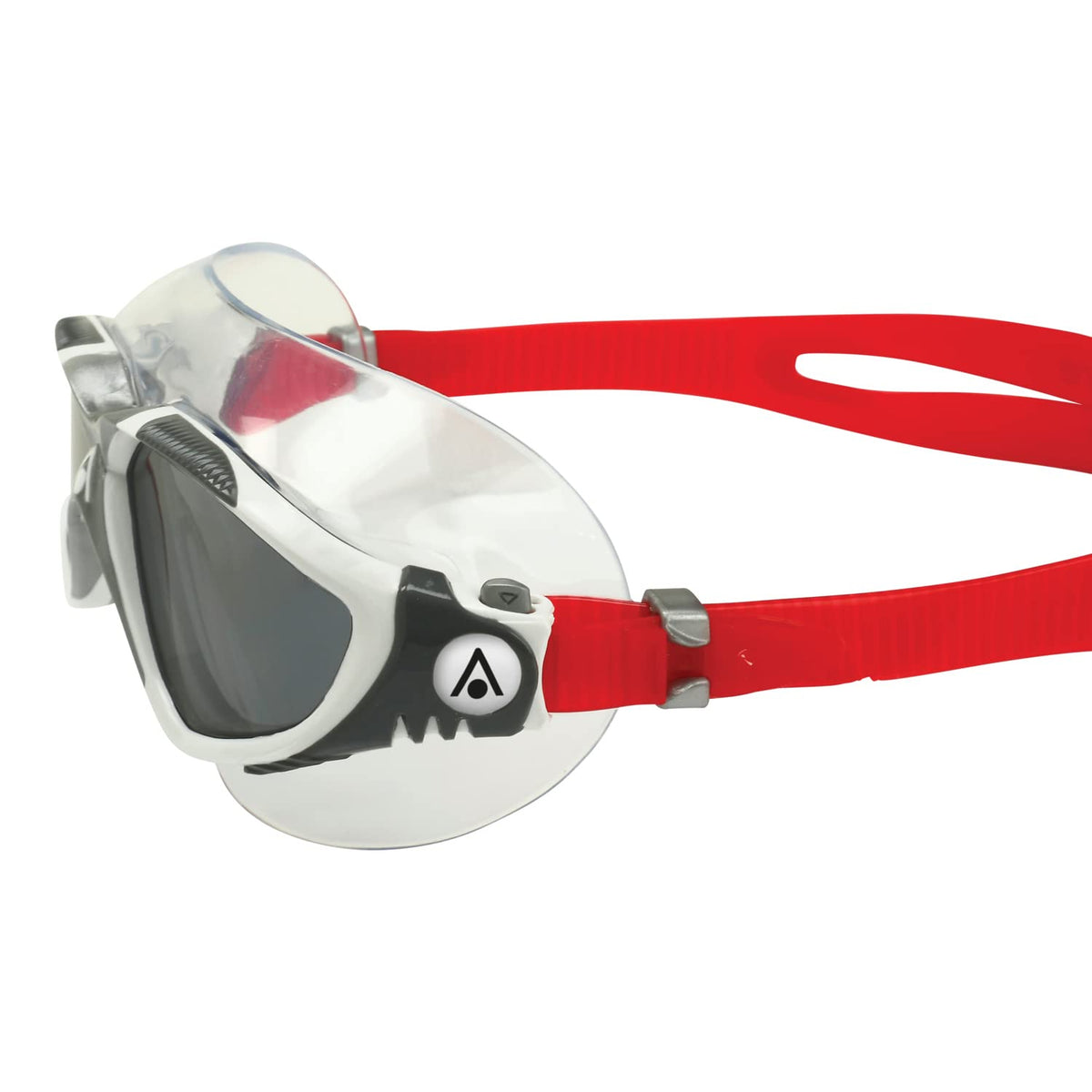 Aqua Sphere Vista Adult Unisex Swim Goggles - OneTouch Custom Fit, Wide Peripheral Vision - Durable Mask for Active Open Water Swimmers - Smoke Lens, White/Red Frame