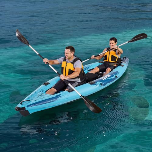 VEVOR 2-Person Inflatable Kayak, 14'4" x 3'7" – Extra Spacious for Family & Dogs, 700-lb Capacity Sit-in Kayak with Accessories, Includes 2 Paddles, Pump & Carry Bag – Perfect for Fishing and Touring