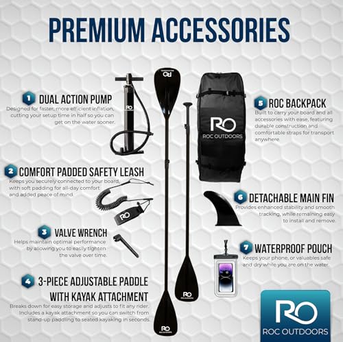 Roc Inflatable Stand Up Paddle Board 10' 6" with Premium SUP Paddle Board Accessories, Wide Stable Design, Non-Slip Comfort Deck for Youth & Adults