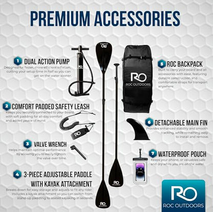 Roc Inflatable Stand Up Paddle Board 10' 6" with Premium SUP Paddle Board Accessories, Wide Stable Design, Non-Slip Comfort Deck for Youth & Adults