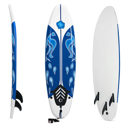 KOTEK 6' Surfboard, Surfing Board with 3 Removable Fins, Safety Leash, EPS Core & EPE Deck, Lightweight Surf Board for Teenagers, Adults, Beginners