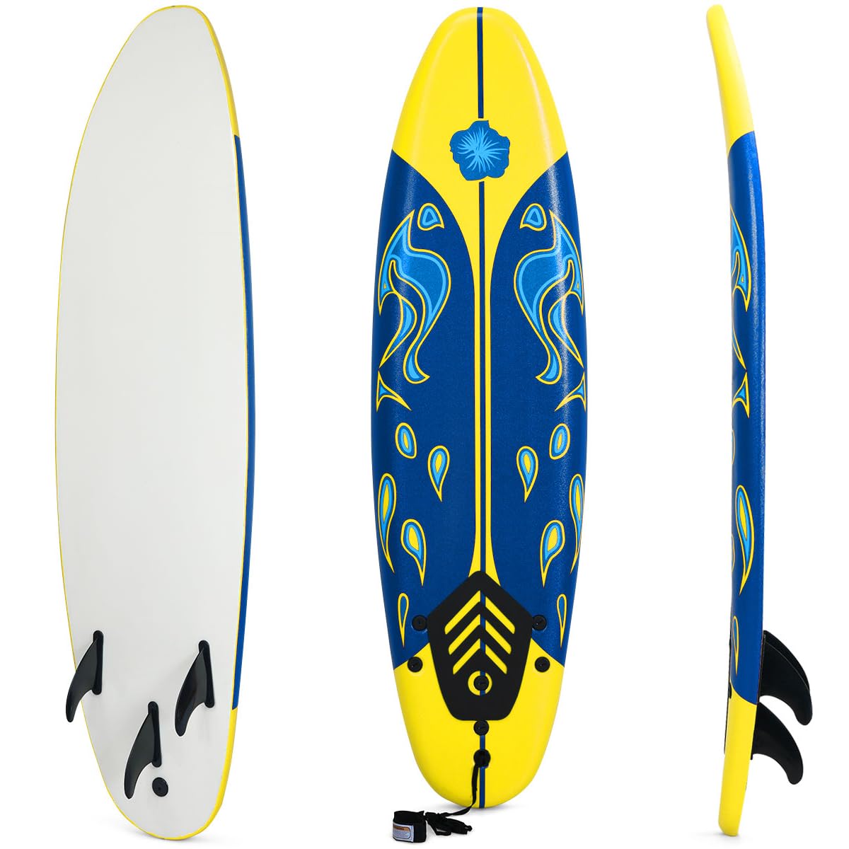 KOTEK 6' Surfboard, Surfing Board with 3 Removable Fins, Safety Leash, EPS Core & EPE Deck, Lightweight Surf Board for Teenagers, Adults, Beginners