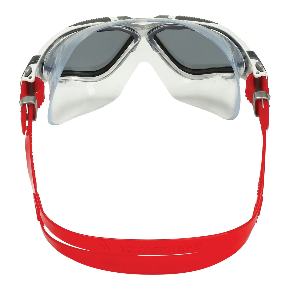 Aqua Sphere Vista Adult Unisex Swim Goggles - OneTouch Custom Fit, Wide Peripheral Vision - Durable Mask for Active Open Water Swimmers - Smoke Lens, White/Red Frame