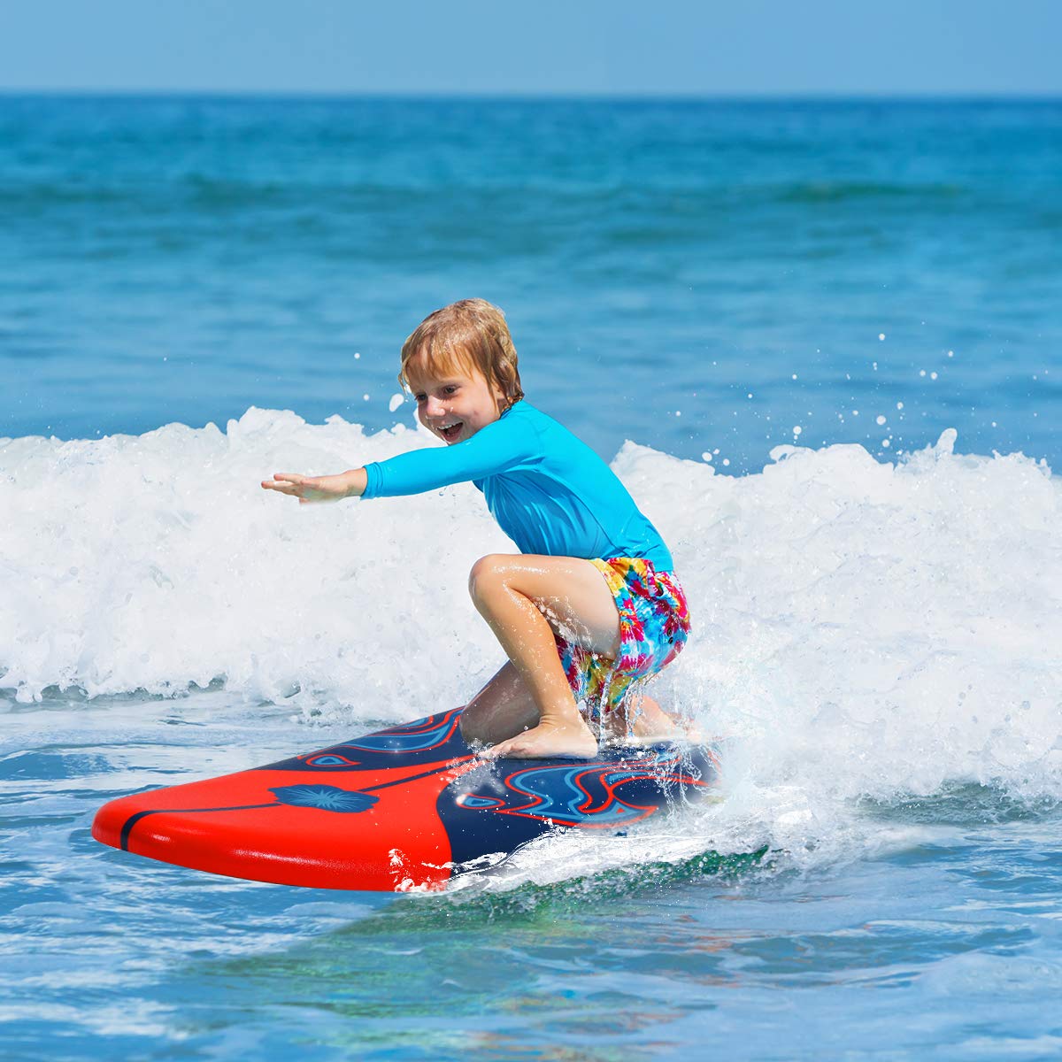KOTEK 6' Surfboard, Surfing Board with 3 Removable Fins, Safety Leash, EPS Core & EPE Deck, Lightweight Surf Board for Teenagers, Adults, Beginners