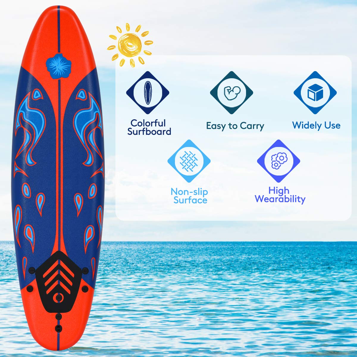 Foam Surfboard – 6 FT Beginner Board with Fins