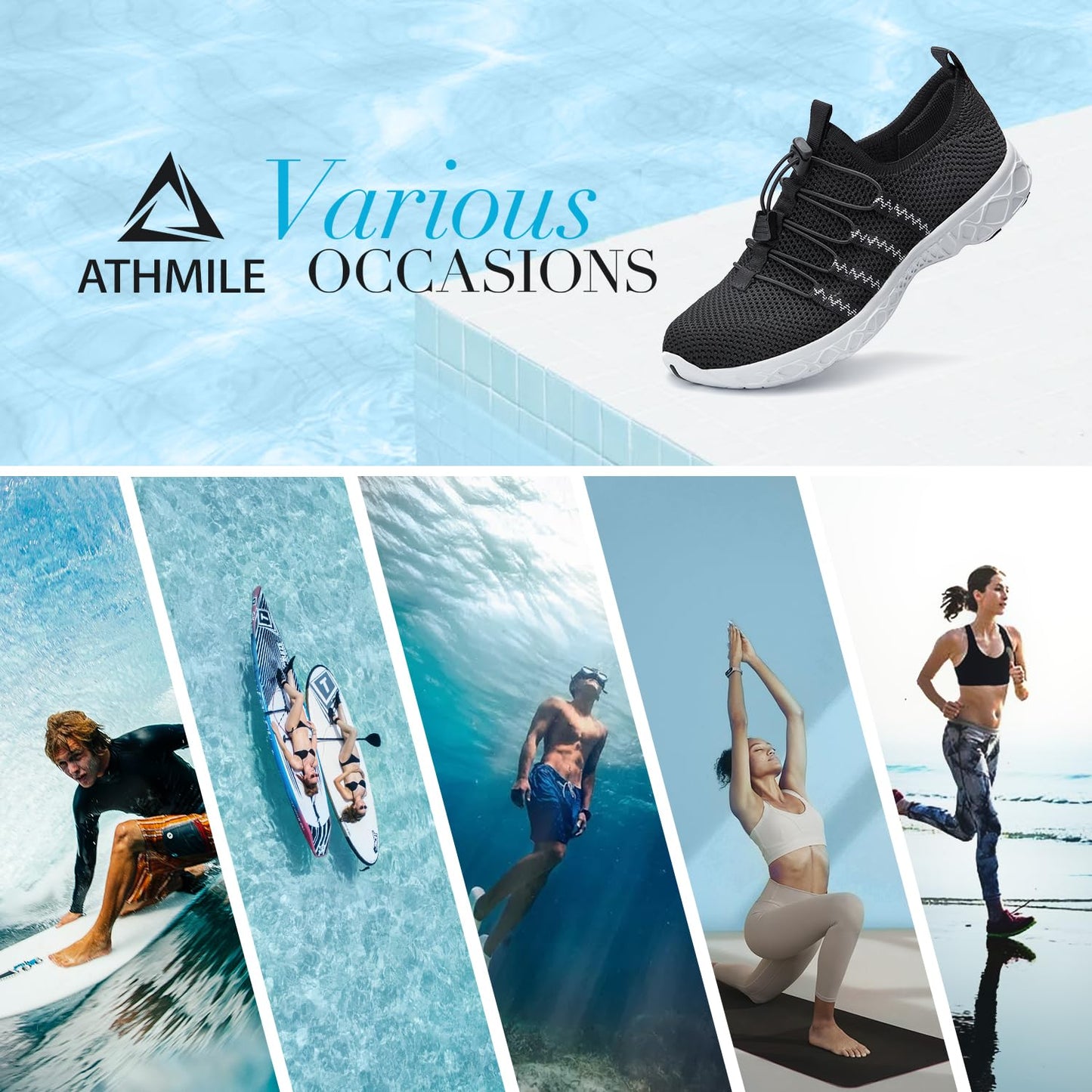 ATHMILE Water Shoes for Men Women Barefoot Hiking Swim River Beach Knit