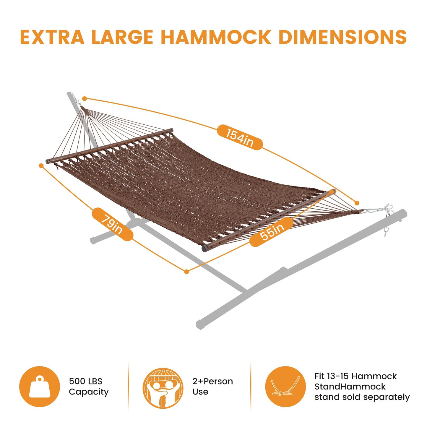 2-Person Rope Hammock – Extra Large 500 LB Capacity
