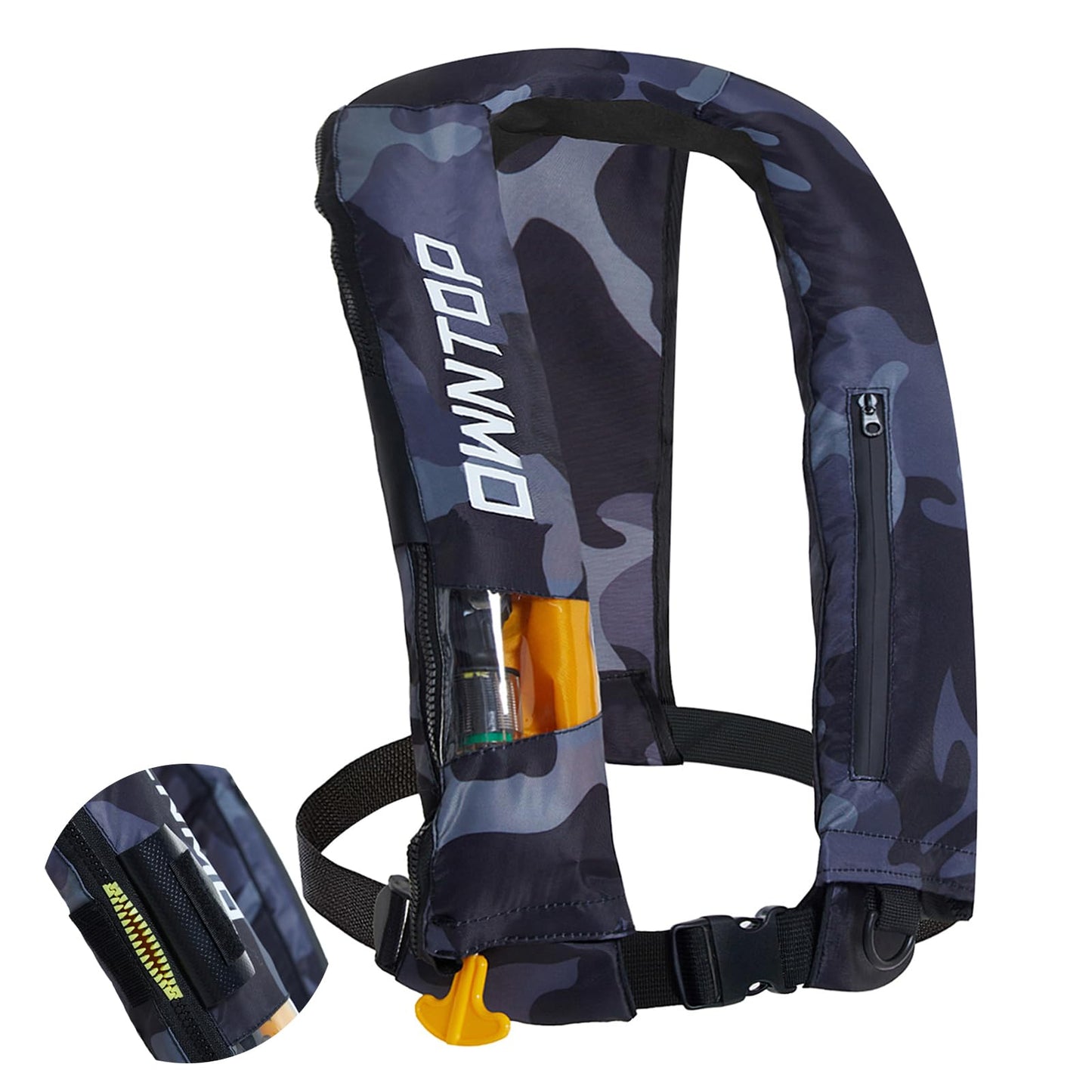 Owntop Automatic/Manual Inflatable Vest, Manual Convertible Option, Low Profile, Zipper Closure, Inflatable Fishing Jacket for Kayaking, Boating and Fishing, 24g CO2 Cylinder Included