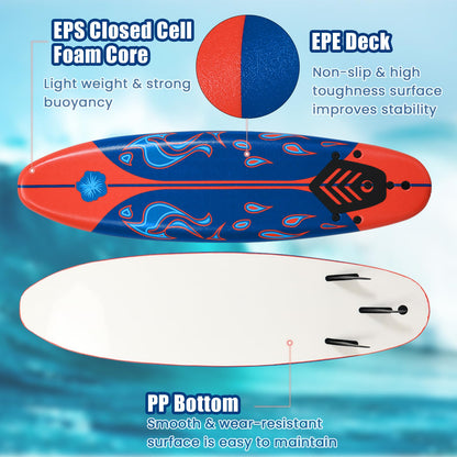 KOTEK 6' Surfboard, Surfing Board with 3 Removable Fins, Safety Leash, EPS Core & EPE Deck, Lightweight Surf Board for Teenagers, Adults, Beginners