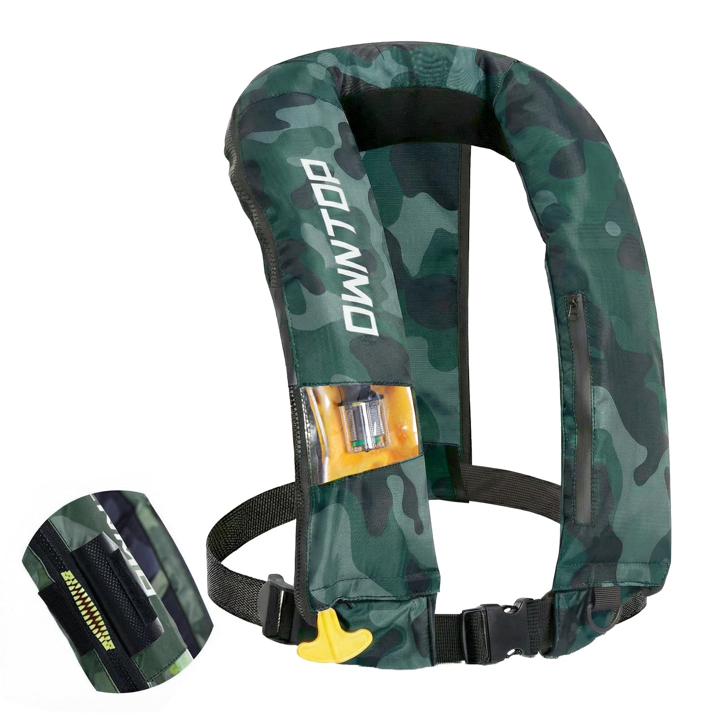 Owntop Automatic/Manual Inflatable Vest, Manual Convertible Option, Low Profile, Zipper Closure, Inflatable Fishing Jacket for Kayaking, Boating and Fishing, 24g CO2 Cylinder Included