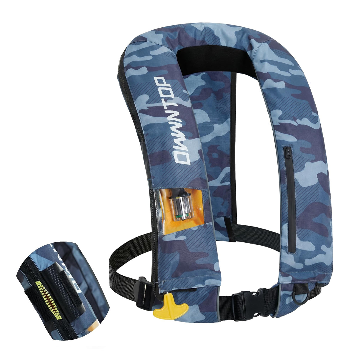 Owntop Automatic/Manual Inflatable Vest, Manual Convertible Option, Low Profile, Zipper Closure, Inflatable Fishing Jacket for Kayaking, Boating and Fishing, 24g CO2 Cylinder Included