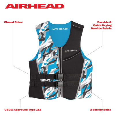 Airhead CAMO Cool Kwik-Dry Neolite Flex Life Jacket for Adults - USCG Approved Life Vest for Women & Men, Lightweight Flexible Watersports Vest for Boating, Wakeboarding, Kayaking & Jet Skiing