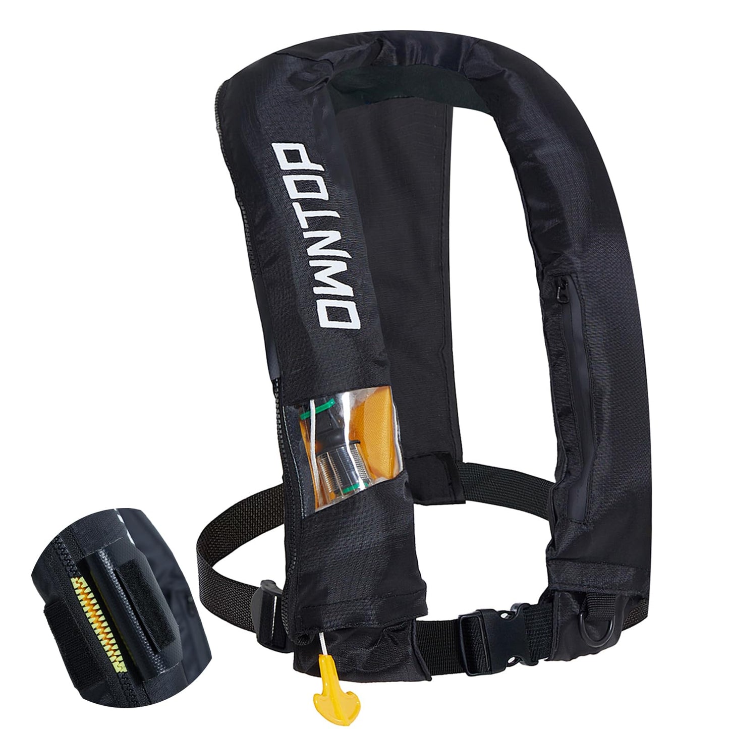 Owntop Automatic/Manual Inflatable Vest, Manual Convertible Option, Low Profile, Zipper Closure, Inflatable Fishing Jacket for Kayaking, Boating and Fishing, 24g CO2 Cylinder Included