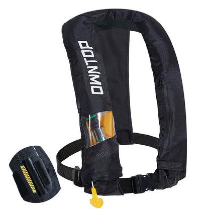 Owntop Automatic/Manual Inflatable Vest, Manual Convertible Option, Low Profile, Zipper Closure, Inflatable Fishing Jacket for Kayaking, Boating and Fishing, 24g CO2 Cylinder Included