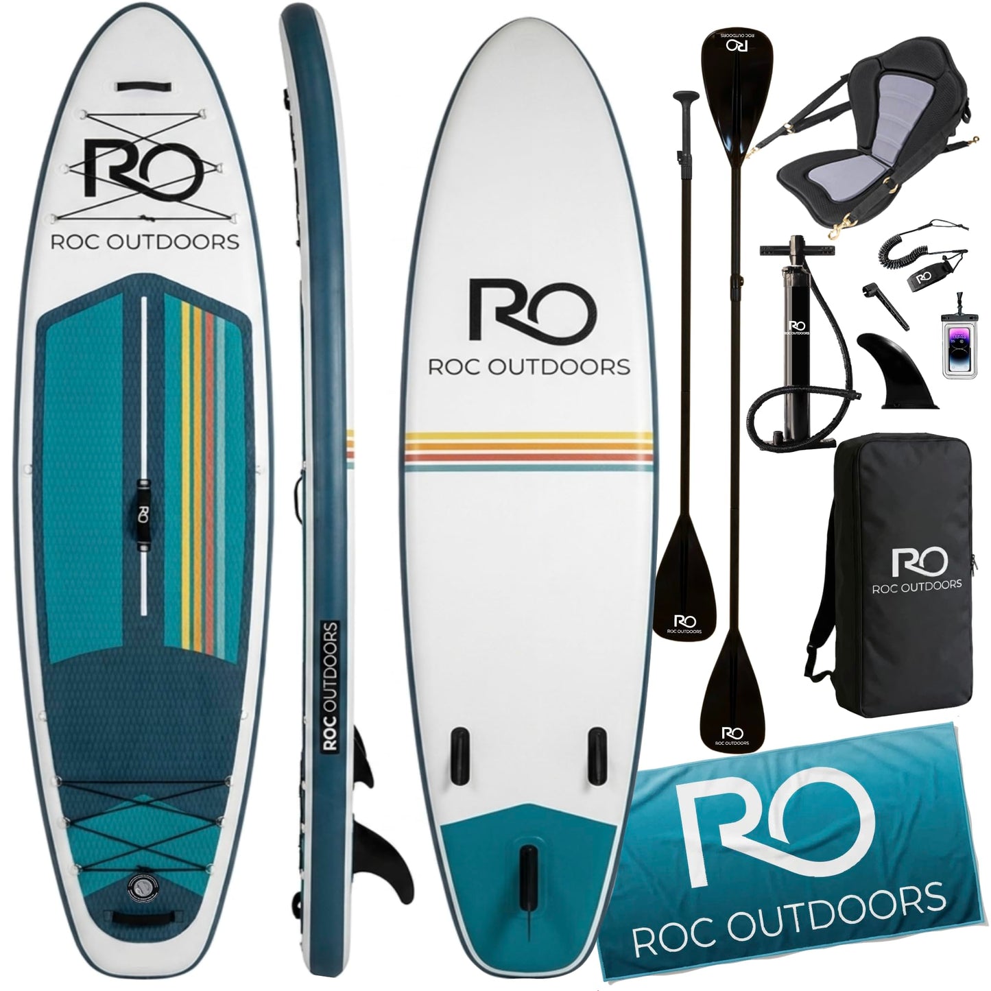 Roc Inflatable Stand Up Paddle Board 10' 6" with Premium SUP Paddle Board Accessories, Wide Stable Design, Non-Slip Comfort Deck for Youth & Adults
