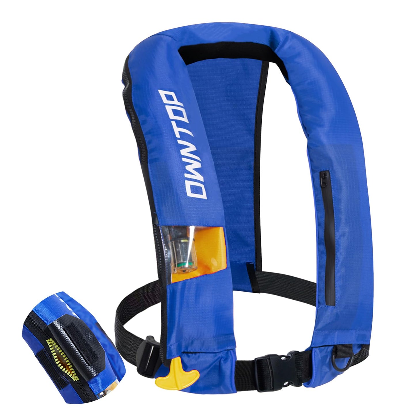Owntop Automatic/Manual Inflatable Vest, Manual Convertible Option, Low Profile, Zipper Closure, Inflatable Fishing Jacket for Kayaking, Boating and Fishing, 24g CO2 Cylinder Included