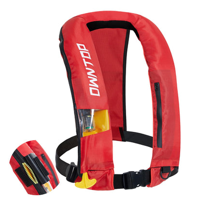 Owntop Automatic/Manual Inflatable Vest, Manual Convertible Option, Low Profile, Zipper Closure, Inflatable Fishing Jacket for Kayaking, Boating and Fishing, 24g CO2 Cylinder Included