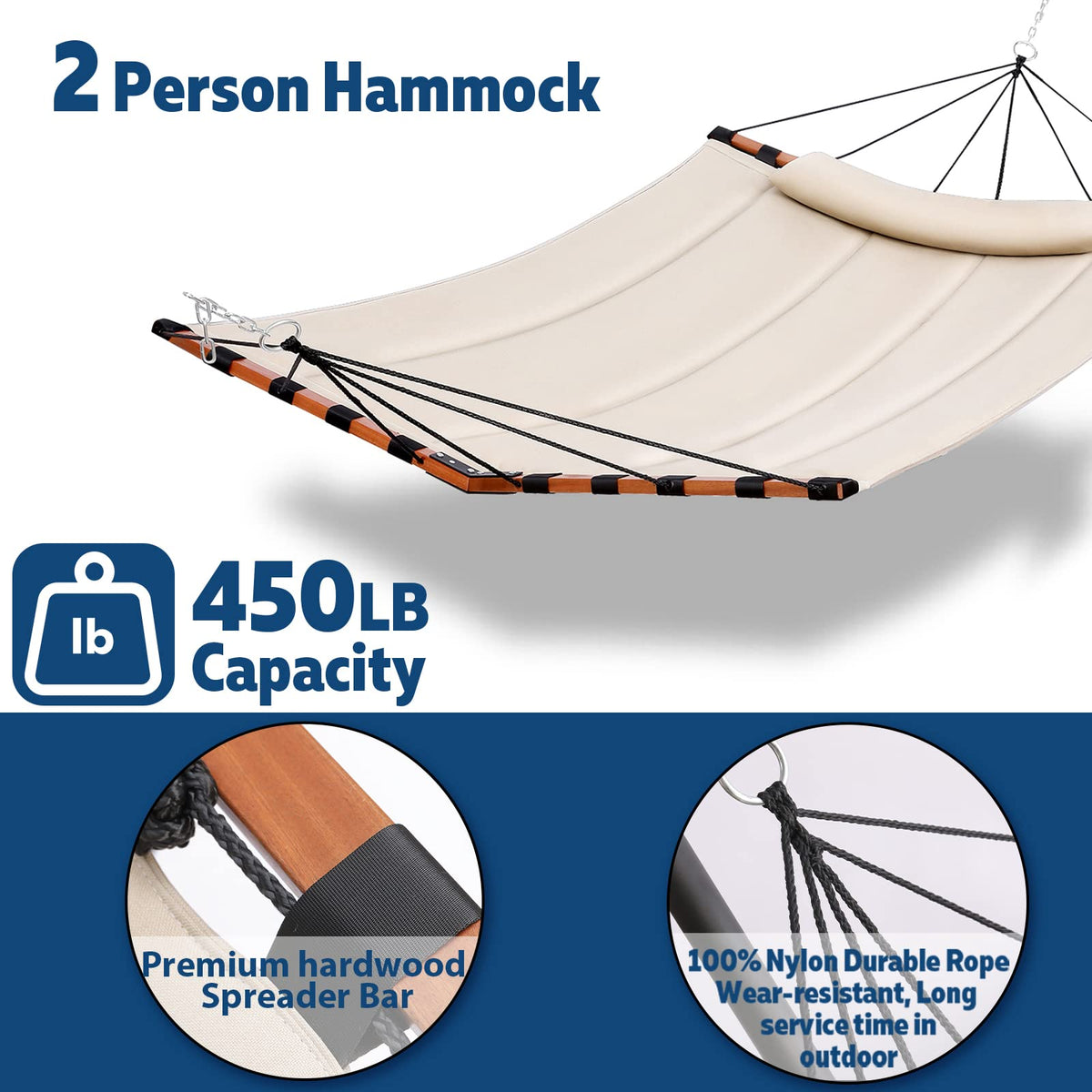 2-Person Outdoor Hammock – Large 450 LB Capacity