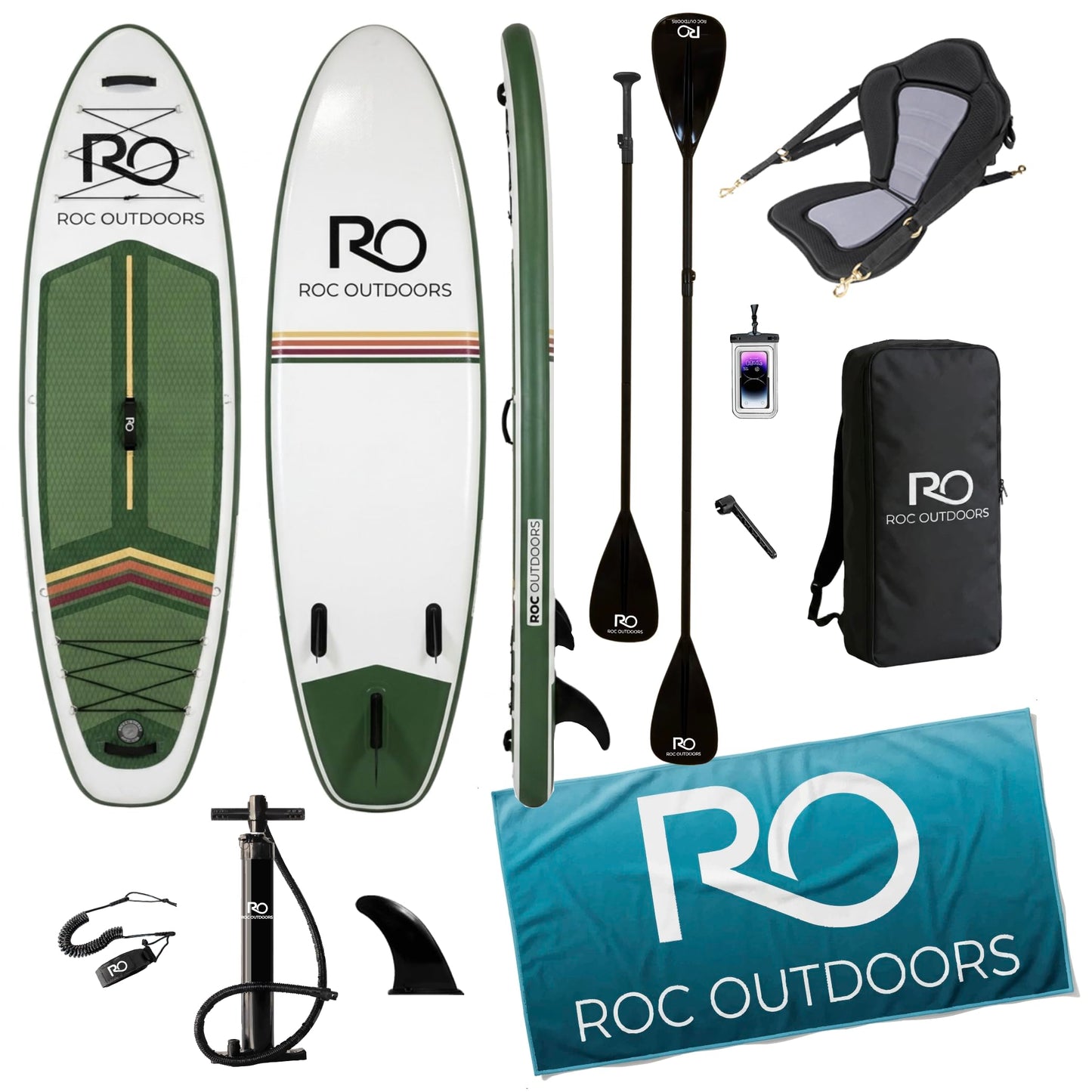 Roc Inflatable Stand Up Paddle Board 10' 6" with Premium SUP Paddle Board Accessories, Wide Stable Design, Non-Slip Comfort Deck for Youth & Adults