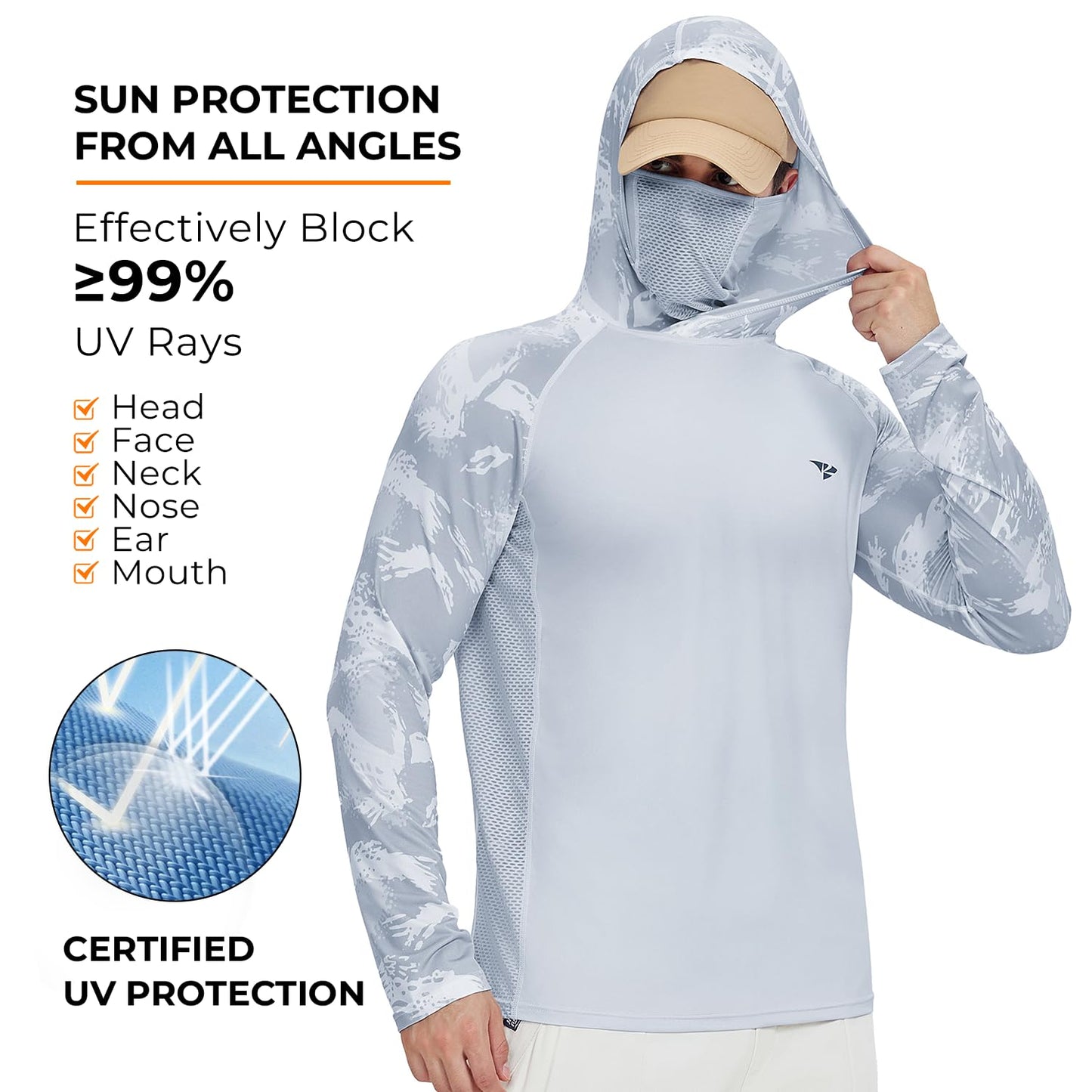 Men's UPF 50+ Sun Hoodie – Built-In Face Mask