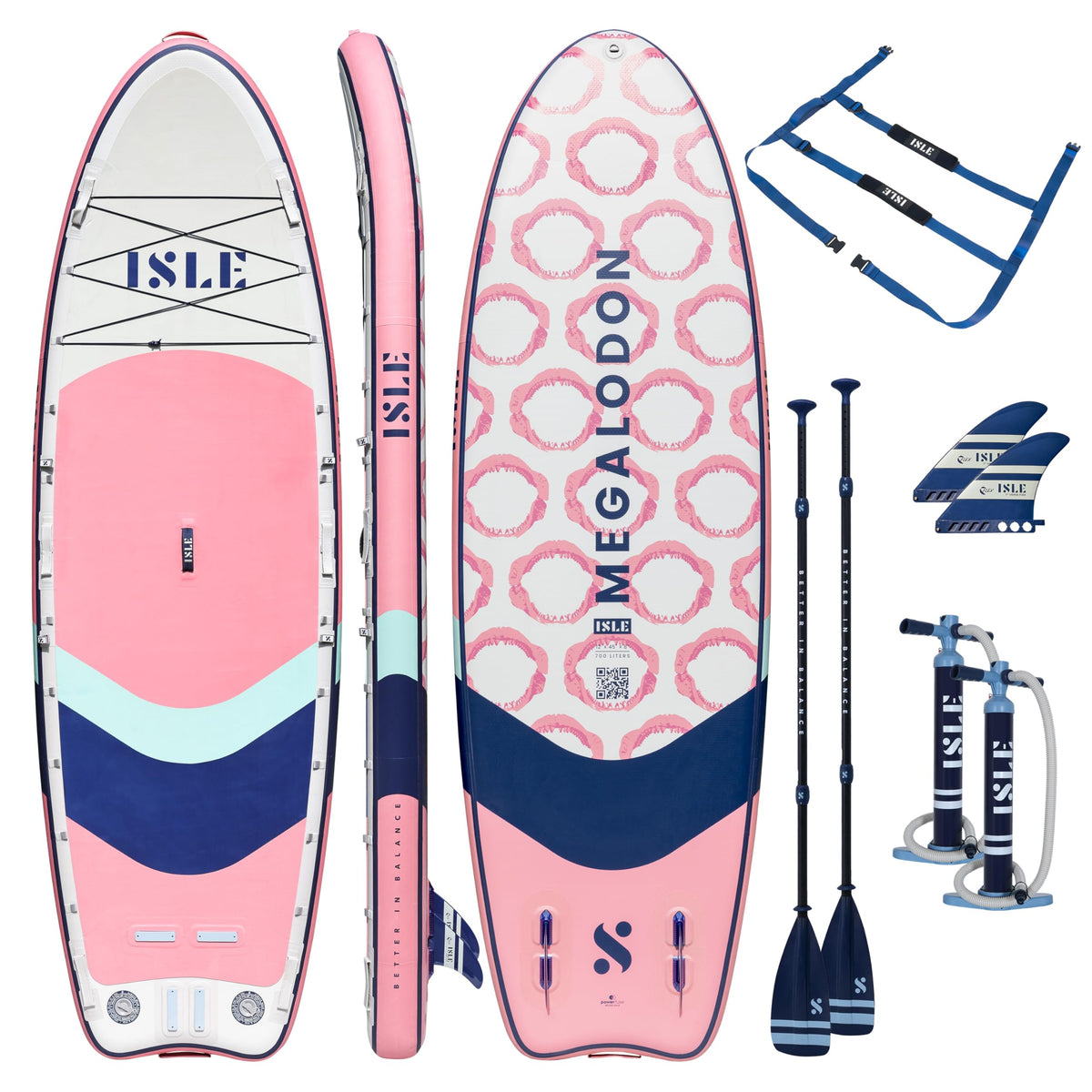 ISLE Megalodon Inflatable Stand Up Paddle Board & iSUP Bundle Accessory Pack - Up to 1,050 lbs Capacity — Durable, Lightweight, Stable — 12' L x 45" W x 8" OR 15' L x 56" W x 8"