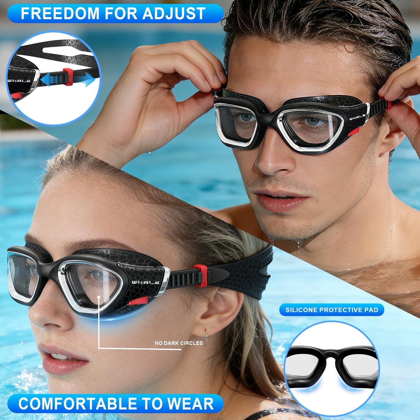 Whale Swim Goggles, HD Anti-Fog Goggles, Unisex | 100% UV Protection | Anti-Fog Design Clear Wide-Angle Underwater View