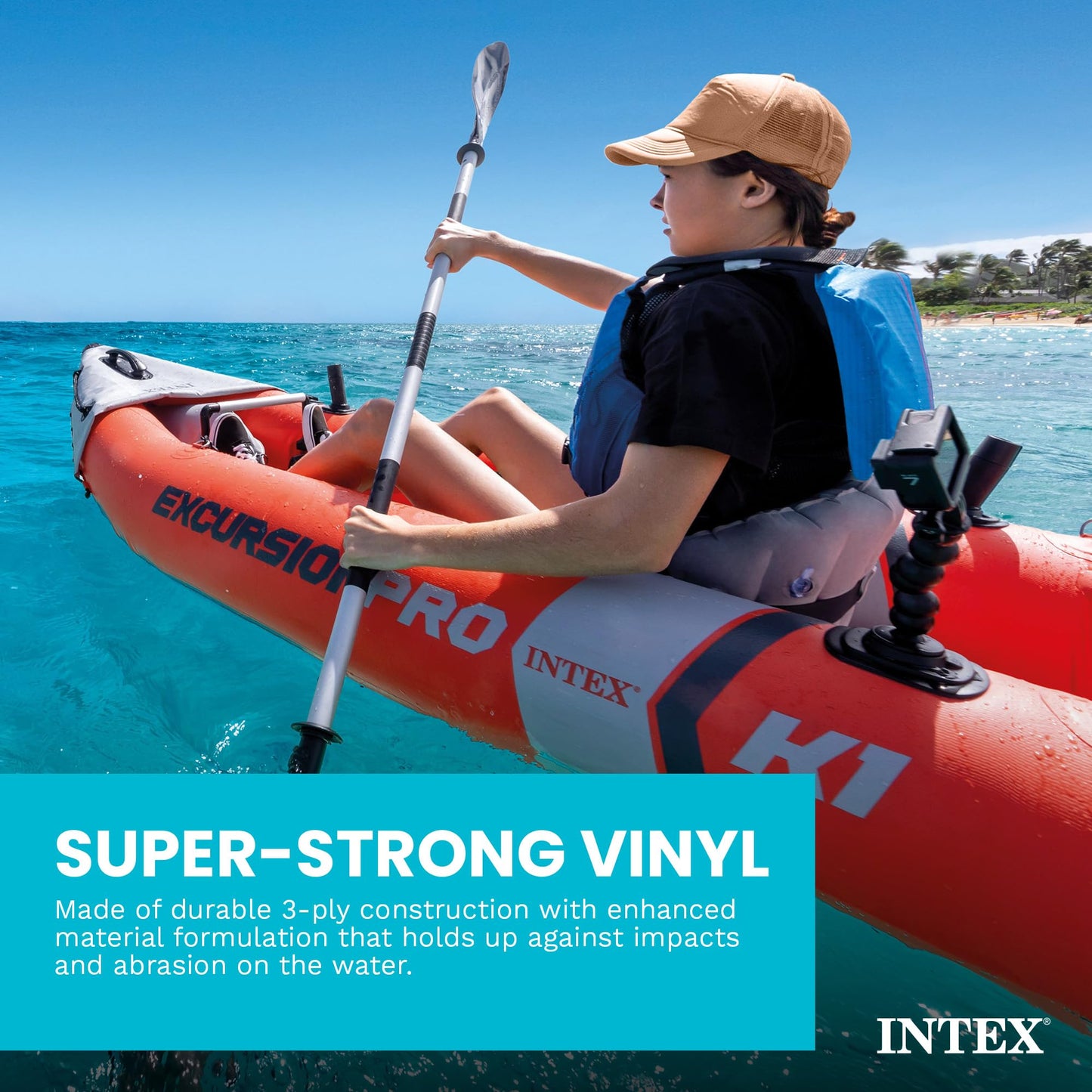 Intex Excursion Pro Inflatable Kayak Set: Includes Deluxe 86in Kayak Paddles and High-Output Pump – SuperTough PVC – Adjustable Bucket Seat
