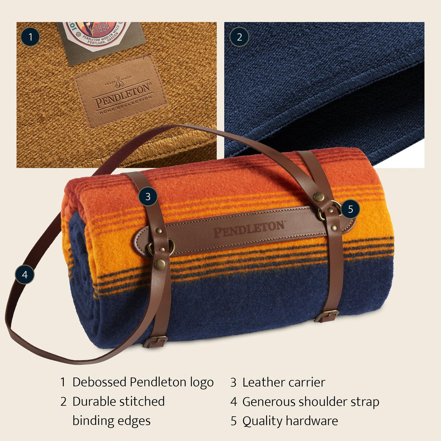 Outdoor Throw Blanket – Leather Carry Strap