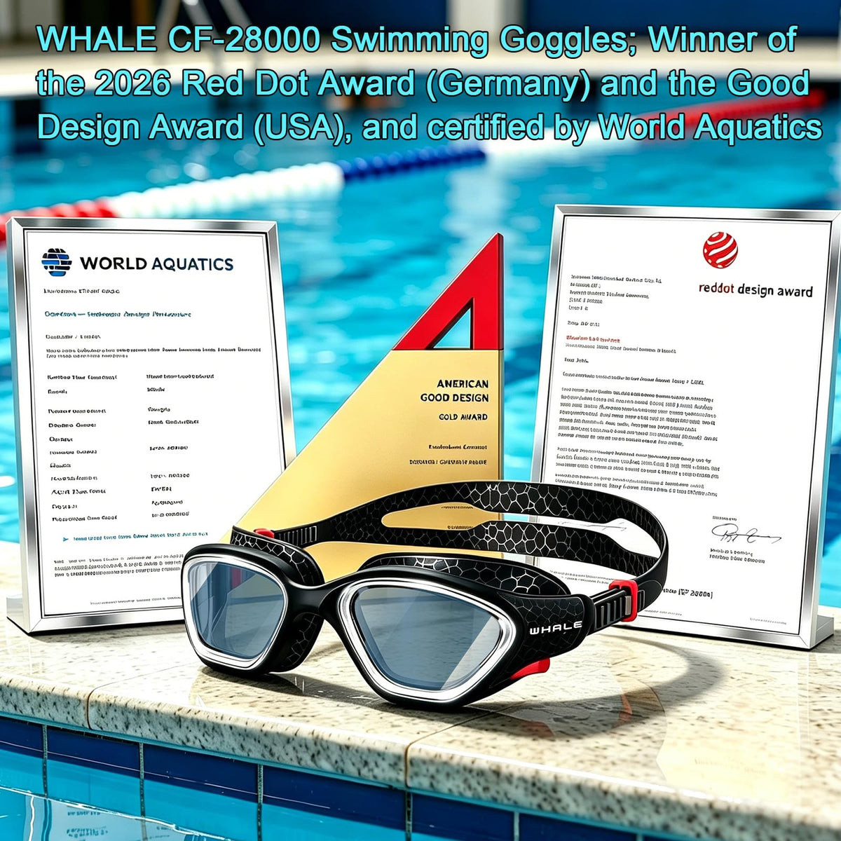 Whale Swim Goggles, HD Anti-Fog Goggles, Unisex | 100% UV Protection | Anti-Fog Design Clear Wide-Angle Underwater View