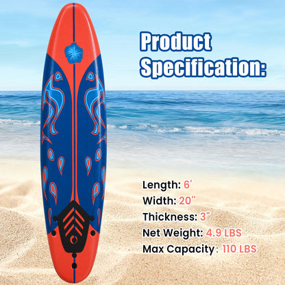 KOTEK 6' Surfboard, Surfing Board with 3 Removable Fins, Safety Leash, EPS Core & EPE Deck, Lightweight Surf Board for Teenagers, Adults, Beginners