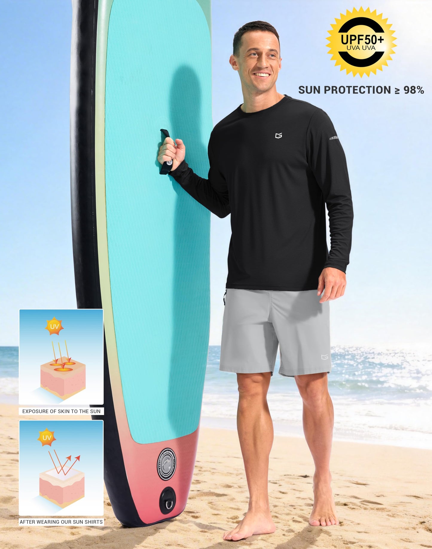 Men's UPF 50+ Rash Guard – Long Sleeve Sun Protection