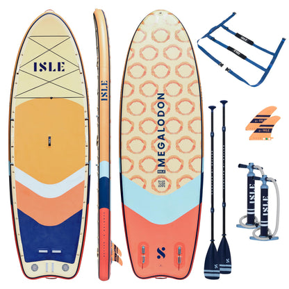 ISLE Megalodon Inflatable Stand Up Paddle Board & iSUP Bundle Accessory Pack - Up to 1,050 lbs Capacity — Durable, Lightweight, Stable — 12' L x 45" W x 8" OR 15' L x 56" W x 8"
