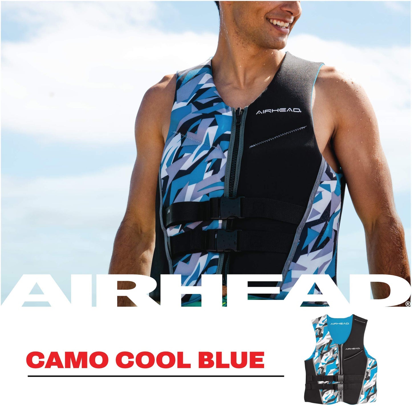 Airhead CAMO Cool Kwik-Dry Neolite Flex Life Jacket for Adults - USCG Approved Life Vest for Women & Men, Lightweight Flexible Watersports Vest for Boating, Wakeboarding, Kayaking & Jet Skiing