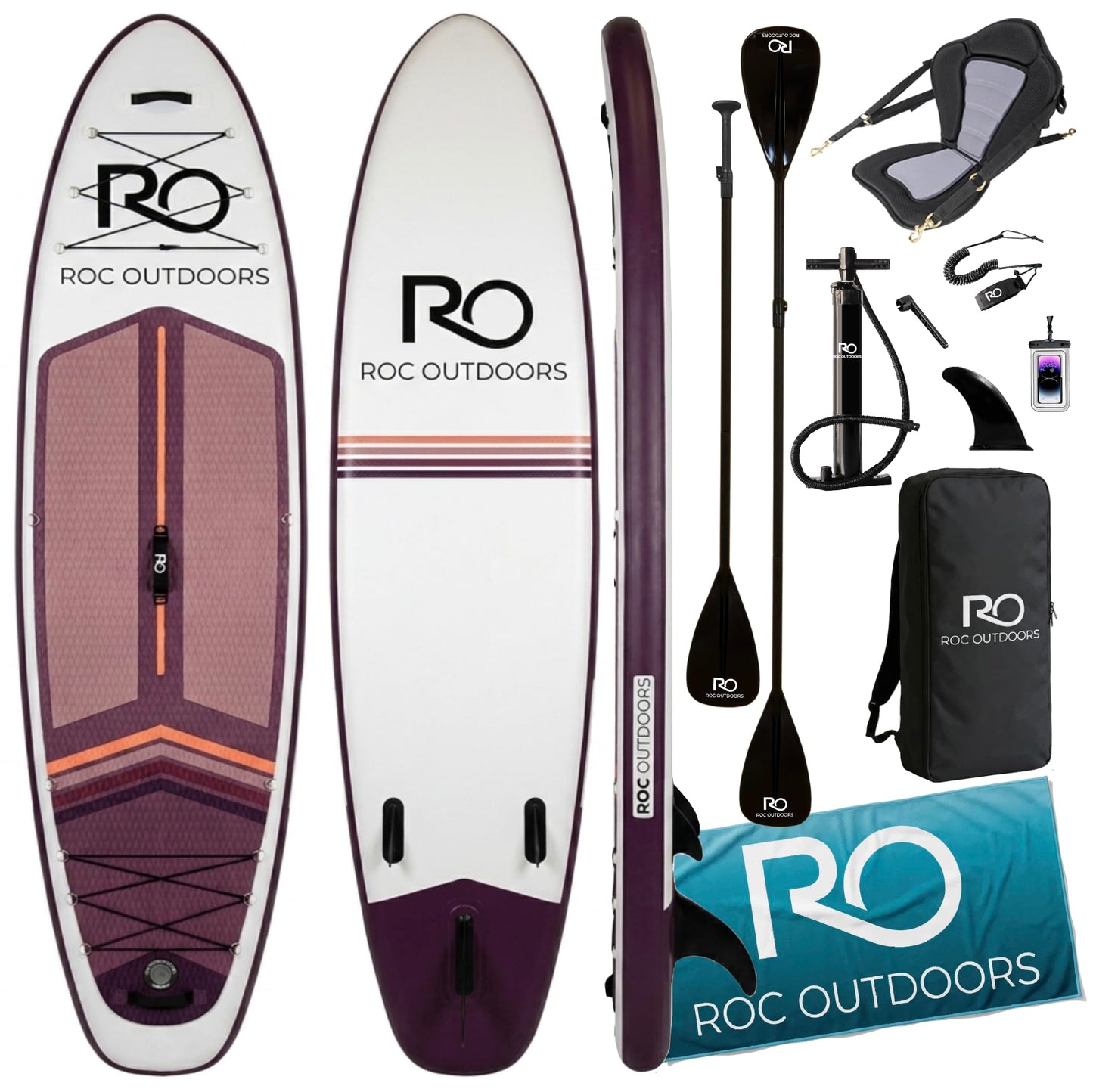 Roc Inflatable Stand Up Paddle Board 10' 6" with Premium SUP Paddle Board Accessories, Wide Stable Design, Non-Slip Comfort Deck for Youth & Adults