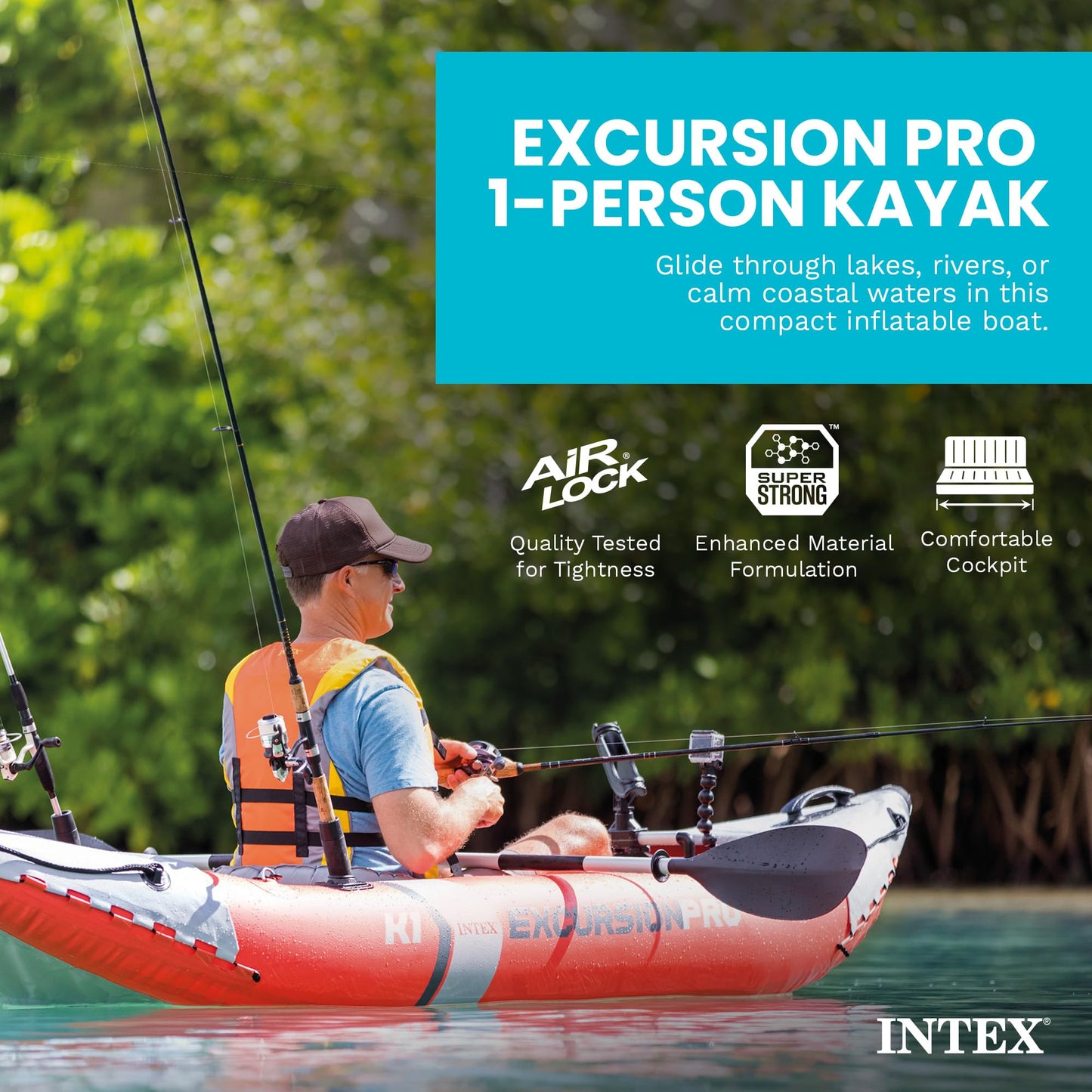 Intex Excursion Pro Inflatable Kayak Set: Includes Deluxe 86in Kayak Paddles and High-Output Pump – SuperTough PVC – Adjustable Bucket Seat