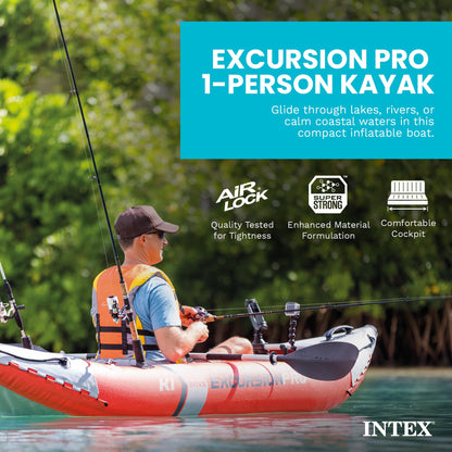 Intex Excursion Pro Inflatable Kayak Set: Includes Deluxe 86in Kayak Paddles and High-Output Pump – SuperTough PVC – Adjustable Bucket Seat