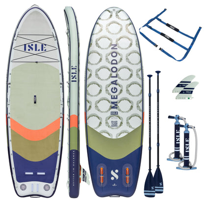 ISLE Megalodon Inflatable Stand Up Paddle Board & iSUP Bundle Accessory Pack - Up to 1,050 lbs Capacity — Durable, Lightweight, Stable — 12' L x 45" W x 8" OR 15' L x 56" W x 8"