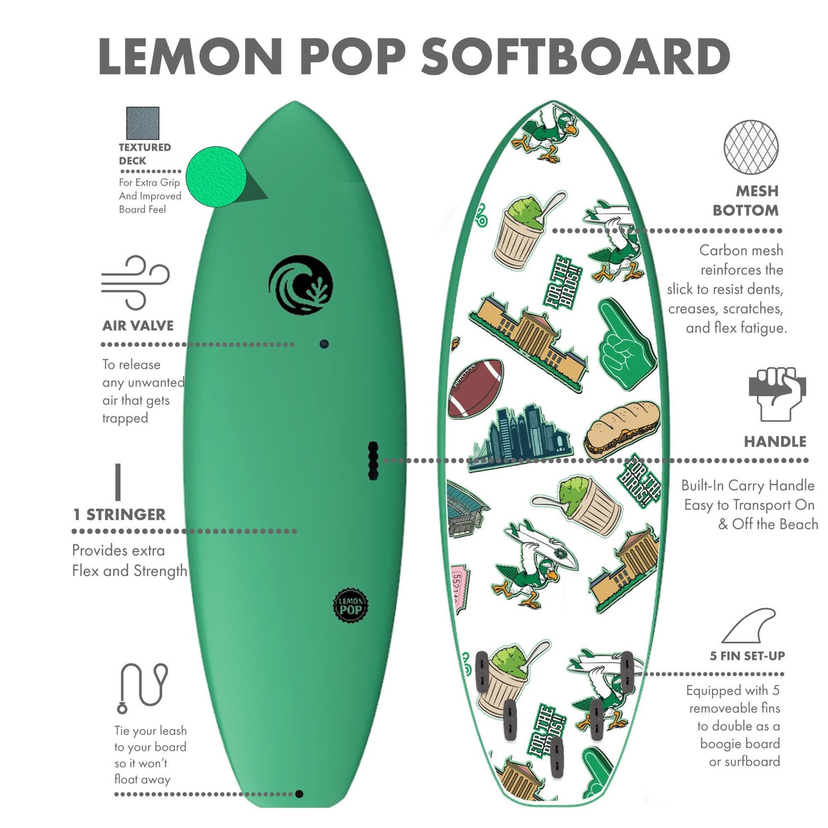 Soft-Top Surfboard – 5'10" with Leash & Fins