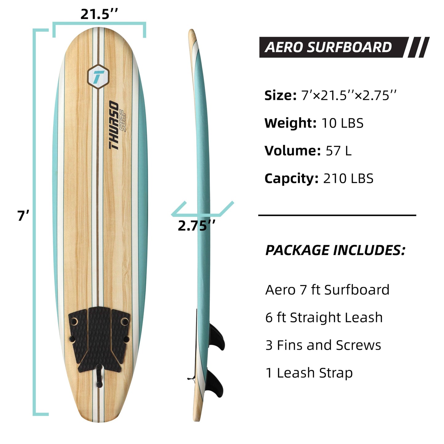 Thurso Surf 7/8 ft Soft Top Foam Beginner Surfboard for Adults and Kids Perfect Longboard for Surfing Beach Fun and Water Sports Lightweight and Durable Modern Design for All Levels of Surfers