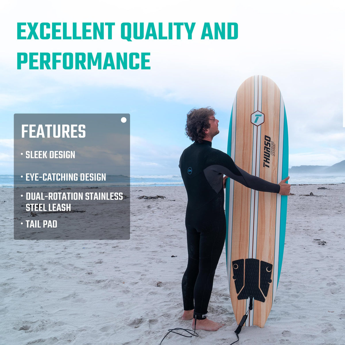 Thurso Surf 7/8 ft Soft Top Foam Beginner Surfboard for Adults and Kids Perfect Longboard for Surfing Beach Fun and Water Sports Lightweight and Durable Modern Design for All Levels of Surfers