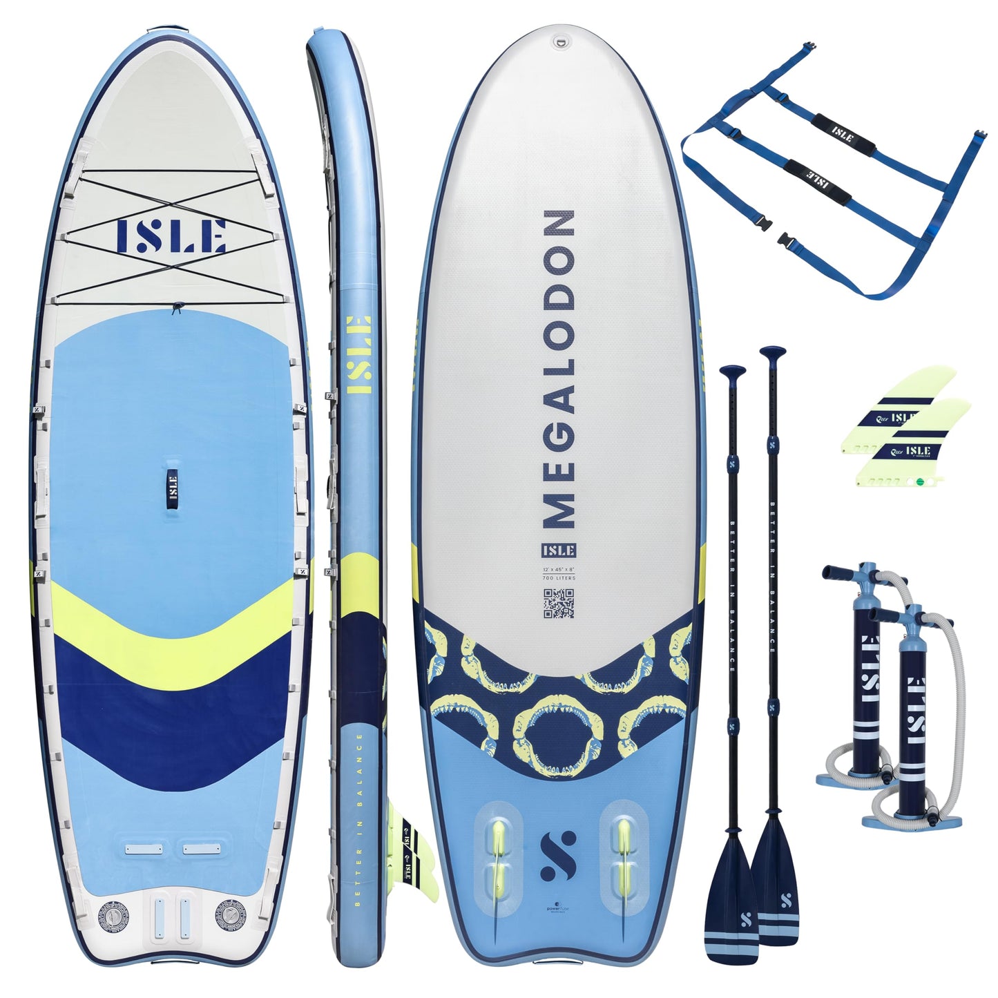 ISLE Megalodon Inflatable Stand Up Paddle Board & iSUP Bundle Accessory Pack - Up to 1,050 lbs Capacity — Durable, Lightweight, Stable — 12' L x 45" W x 8" OR 15' L x 56" W x 8"