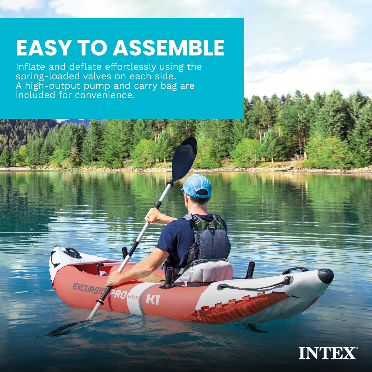 Intex Excursion Pro Inflatable Kayak Set: Includes Deluxe 86in Kayak Paddles and High-Output Pump – SuperTough PVC – Adjustable Bucket Seat