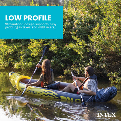 Intex 68307EP Explorer K2 Inflatable Kayak Set: Includes Deluxe 86in Aluminum Oars and High-Output Pump – SuperStrong PVC – Adjustable Seats with Backrest – 400lb Weight Capacity